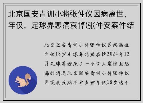 北京国安青训小将张仲仪因病离世，年仅，足球界悲痛哀悼(张仲安案件结果)