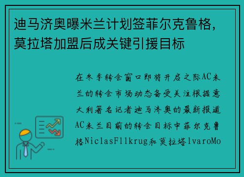 迪马济奥曝米兰计划签菲尔克鲁格，莫拉塔加盟后成关键引援目标